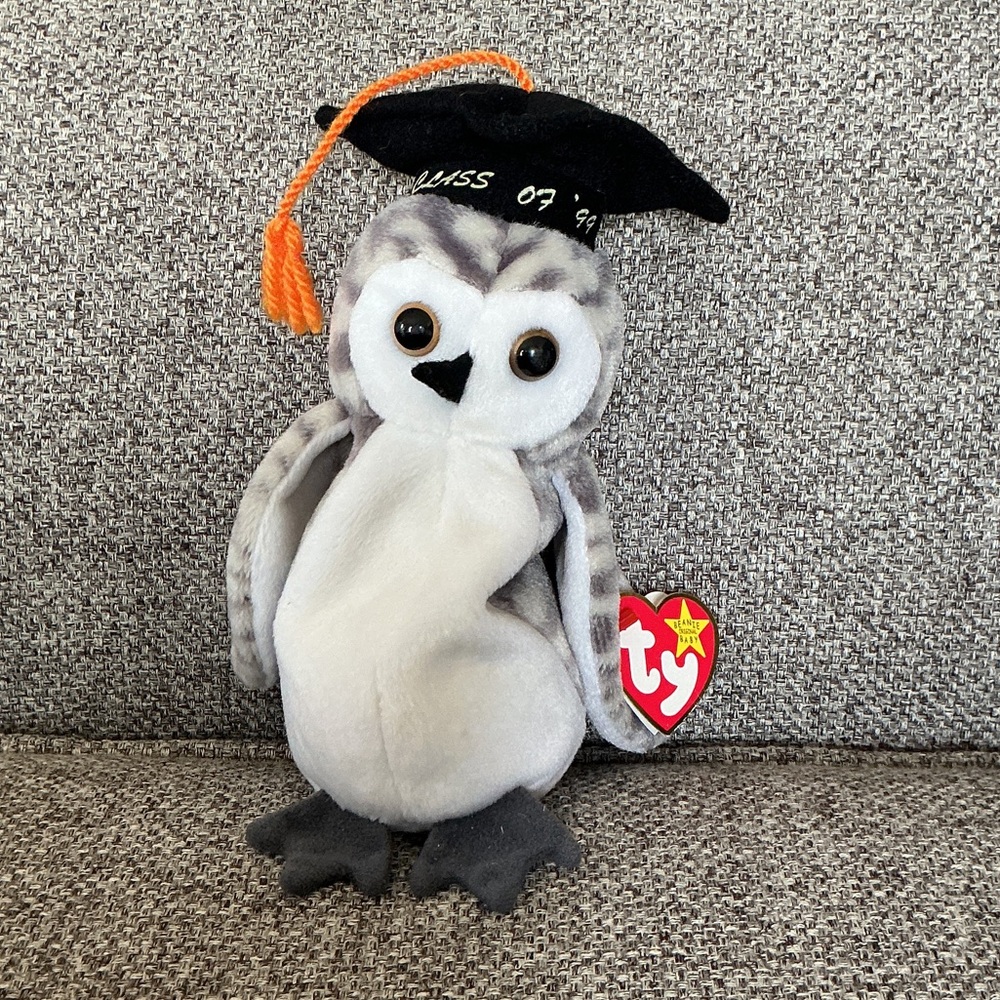 Ty Graduation Owl Plush in Gray and White